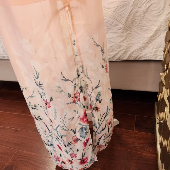 City Studio Empire Waist Sheer Floral Maxi Dress w Cold Shoulder Sleeves - Picture 4 of 8